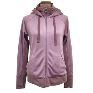 Athleta Triumph Shine Hoodie Size Medium Dogwood Mauve Pink Faux Fur Lined